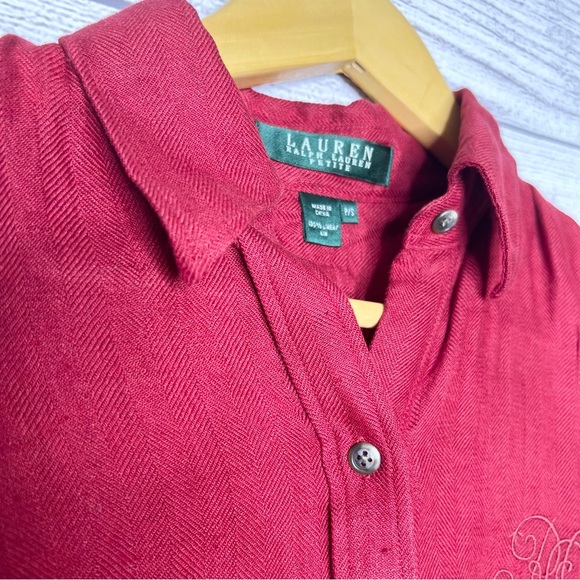 Lauren Ralph Lauren Petites Red Linen Button Down Shirt Size Small SP - Picture 2 of 5
